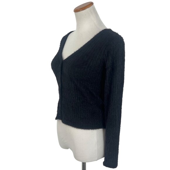 NWT Hollister Black Button Front V-Neck Long Sleeve Soft Fuzzy Sweater Top - Picture 10 of 13